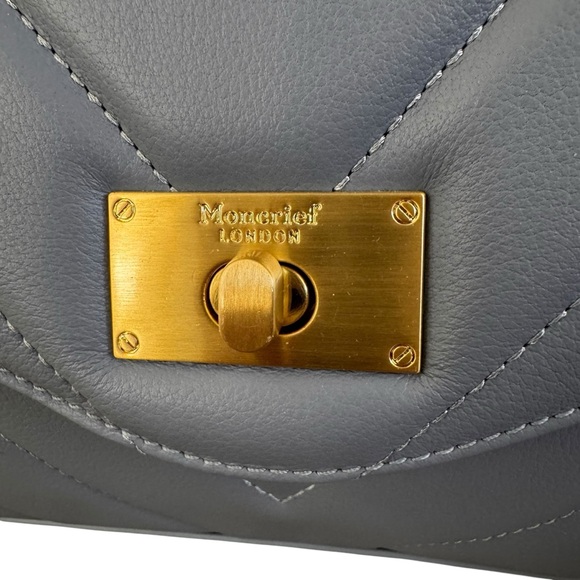 NWT Moncrief London designer luxury flap handbag dusty blue - Picture 8 of 13